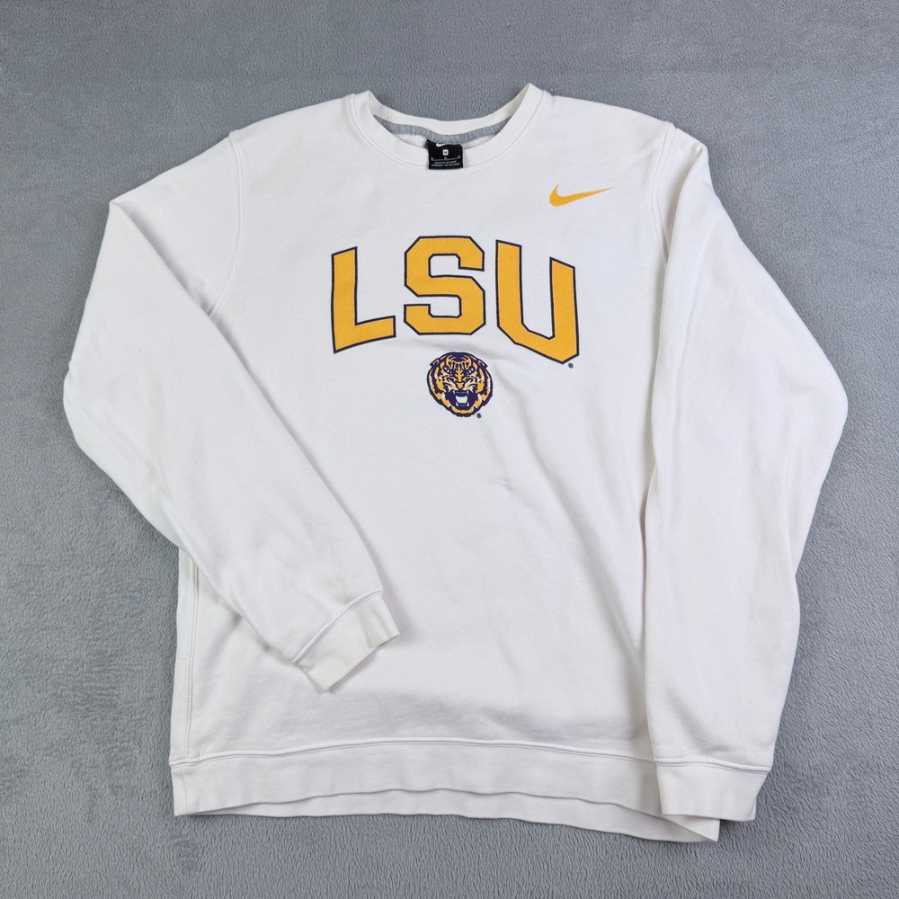 Nike LSU Tigers Club Fleece Crew Sweatshirt White Mens Medium M33778 NCAA